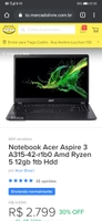 Notebook Acer Aspire 3 A315-42-R1B0 AMD Ryzen 5 12GB 1TB | R$2.799