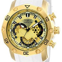 Invicta Relógio masculino 23424 Pro Diver mostrador analógico quartzo branco, Dourado