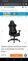 Cadeira Gamer reclinável Strike com 2 almofadas Travel Max Preto - R$850