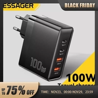 [Taxa inclusa] Carregador Rápido Essager 100W GaN com 4 Saídas - 2 USB C + 2 USB - Para Smartphone, Notebook
