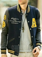 Jaqueta Varsity Patch Design Varsity Striped Insert Baseball Jacket - R$55
