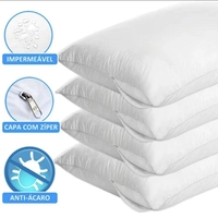 Kit 4 Capas Travesseiro Impermeável Branco com Zíper e Antialérgico 50cm x 70cm Classic Line