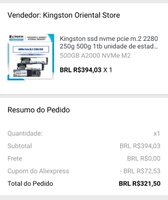 [Novos usuários] SSD Kingston nvme m2 A2000 500GB R$322