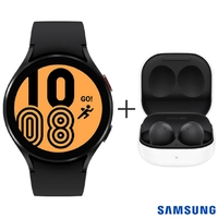 Galaxy Watch4 BT 44mm Samsung Preto com 1,4" + Fone de Ouvido sem Fio Samsung Galaxy Buds2 Preto - SM-R177NZKPZTO