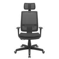 Cadeira Presidente Plaxmetal Escritório Brizza NR 17, Mecanismo Relax, Assento Couro Ecológico, Com Apoio De Cabeça, Preta