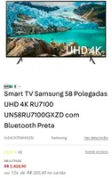 Smart TV Samsung 58 Polegadas UHD 4K RU7100 UN58RU7100GXZD R$ 2430