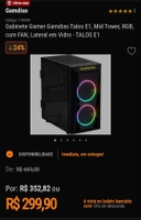 Gabinete Gamer Gamdias Talos E1, Mid Tower, RGB, com FAN, Lateral em Vidro - TALOS E1