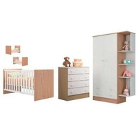 Quarto Infantil Berço Mini Cama Americano, Cômoda 4 Gavetas e Guarda Roupa | R$589