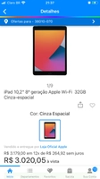 iPad 10,2” 8ª geração Wi-Fi 32GB CINZA ESPACIAL | R$2877