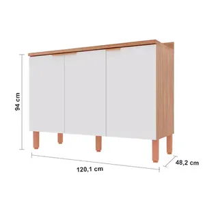 Balcão Triplo Bartira Topázio UP com 3 Portas e 1 Prateleira - 120,1cm de largura - Damasco/Branco Fosco