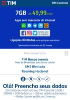 TIM Controle 5GB + 2GB de bônus + Redes Sociais grátis por 3 meses - R$50