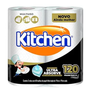 [Kit 4 pct cada R$5,39] Papel Toalha Kitchen Dupla 2 Rolos 60 Unidades cada 