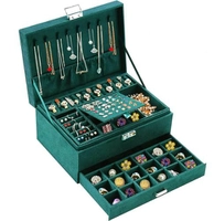 Caixa de joias verde com cadeado e divisórias