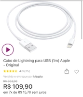 Cabo de Lightning para USB (1m) Apple