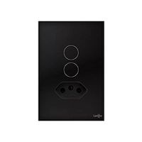 [PRIME]Interruptor Touch 2 Botões + Tomada Glass Espelho Em Acrilico Preto Lumenx
