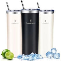 Romantic Crown Copo Termico com Canudo e Tampa 591ml (Preto)