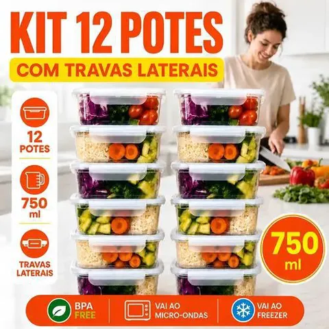 Kit 12 Potes Marmita 750ml Reutilizável