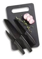 Jogo 3 Facas Cozinha C/ Tábua Slice Craft 4 Pçs Preto Oster Cor Cinza