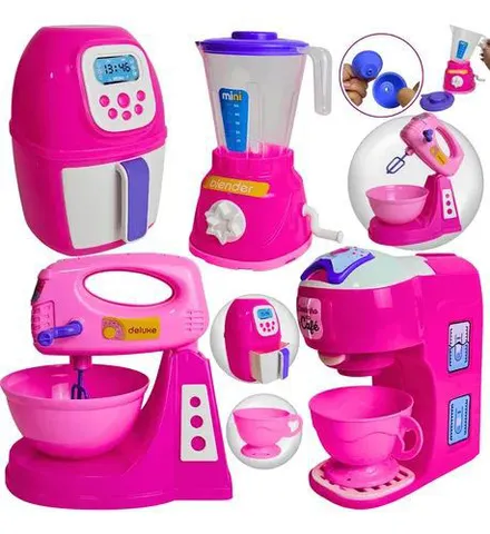 Kit Cozinha Infantil 8pçs Potes Rosa Verde