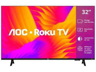 Smart TV 32" AOC HD DLED Série 5155 32S5155/78G Roku TV