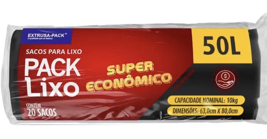 Sacos Lixo (Reforçado) Econômico Preto 50L Residencial