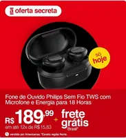 [APP] Fone de Ouvido Philips Sem Fio Tws Bluetooth Com Microfone Resistência Ipx4 | R$190