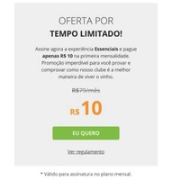 Clube Wine por R$ 10,00 no primeiro mês.