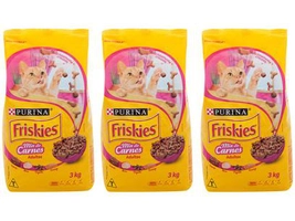 Kit Ração Premium para Gato Friskies Adulto - Mix de Carnes 3 Unidades 3kg Cada
