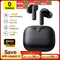 [Com Cashback R$83] Fones de Ouvido Bluetooth 6.0 ANC -43dB Baseus Bass EP10 NC True Wireless