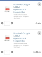 Vitamina D 7000UI levando 2 cxs | R$5,42 cada