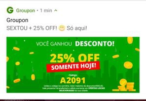 Cupom 25% off no Groupon.
