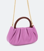 Bolsa Transversal Desestruturada com Alça de Madeira Rosa