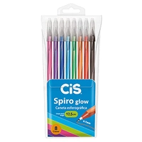Caneta Esferográfica SPIRO GLOW, CIS, Multicor, Estojo com 8 unidades