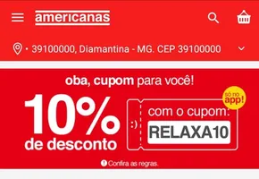 [APP] CUPOM RELAXA 10% DE DESCONTO SITE AMERICANAS