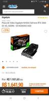 Placa de Vídeo Gigabyte NVIDIA GeForce RTX 2060 OC 6G, GDDR6 - GV-N2060OC-6GD
