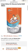 Prime - R$ 1,26 - Limpa Vidros Mr Músculo Sachet Refil 400ml