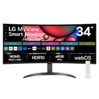 Monitor Curvo LG MyView Smart 34SR60QC-B 34" WQuadHD, WebOS, ThinQ Home, Air Play, USB e HDMI, Bluetooth, Preto - 34SR60QC-B.AWZM