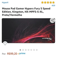 Mouse Pad Gamer Hyperx Fury S Speed Edition, Kingston, HX-MPFS-S-XL, Preto/Vermelho | R$100