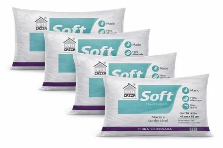 Travesseiro Soft Antialérgico Fibra Kit 4 Und
