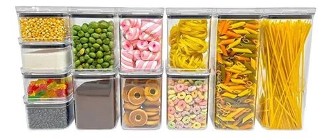 Kit 12 Potes Herméticos Quadrados p/ Cozinha