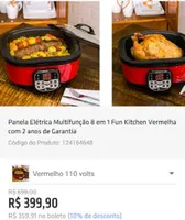 [Shoptime] Panela Elétrica Multifunção 8 em 1 Fun Kitchen Vermelha -  2 anos de garantia  por R$ 360