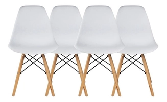Kit 4 Cadeiras Charles Eames Eiffel Base Madeira Begônia | R$389