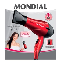 Secador de Cabelos Mondial Style SC-11 e 3 Temperaturas 1200W - Preto/Vermelho