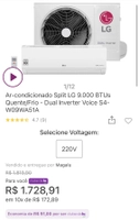 [Clube da Lu App] Ar condicionado LG 9000 BTUs quente/frio | R$ 1729