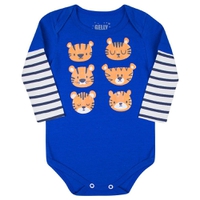 Body Bebê Tigrinhos Azul Manga Longa 9-12 Meses