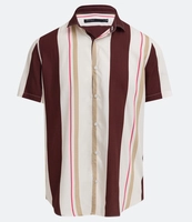 Camisa em Viscose com Listras Irregulares Bege