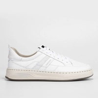 【Tam.: 38 39 40 41 42 e 43 】Tênis Couro Democrata Bold Masculino - Creme+Branco