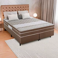 Cama Box Queen Size Ilhéus com Molas Ensacadas e Euro Pillow 63x158x198cm - Marrom/Bege Estampado