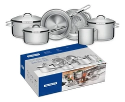 Jogo Panelas Tramontina Solar Inox 6pç Indução Fundo Triplo Aço Inoxidável