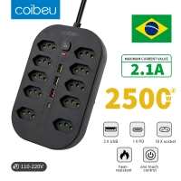 [🇧🇷/Moedas] Coibeu extensão de tomada, filtro de linha, 10 tomadas + 4 USB